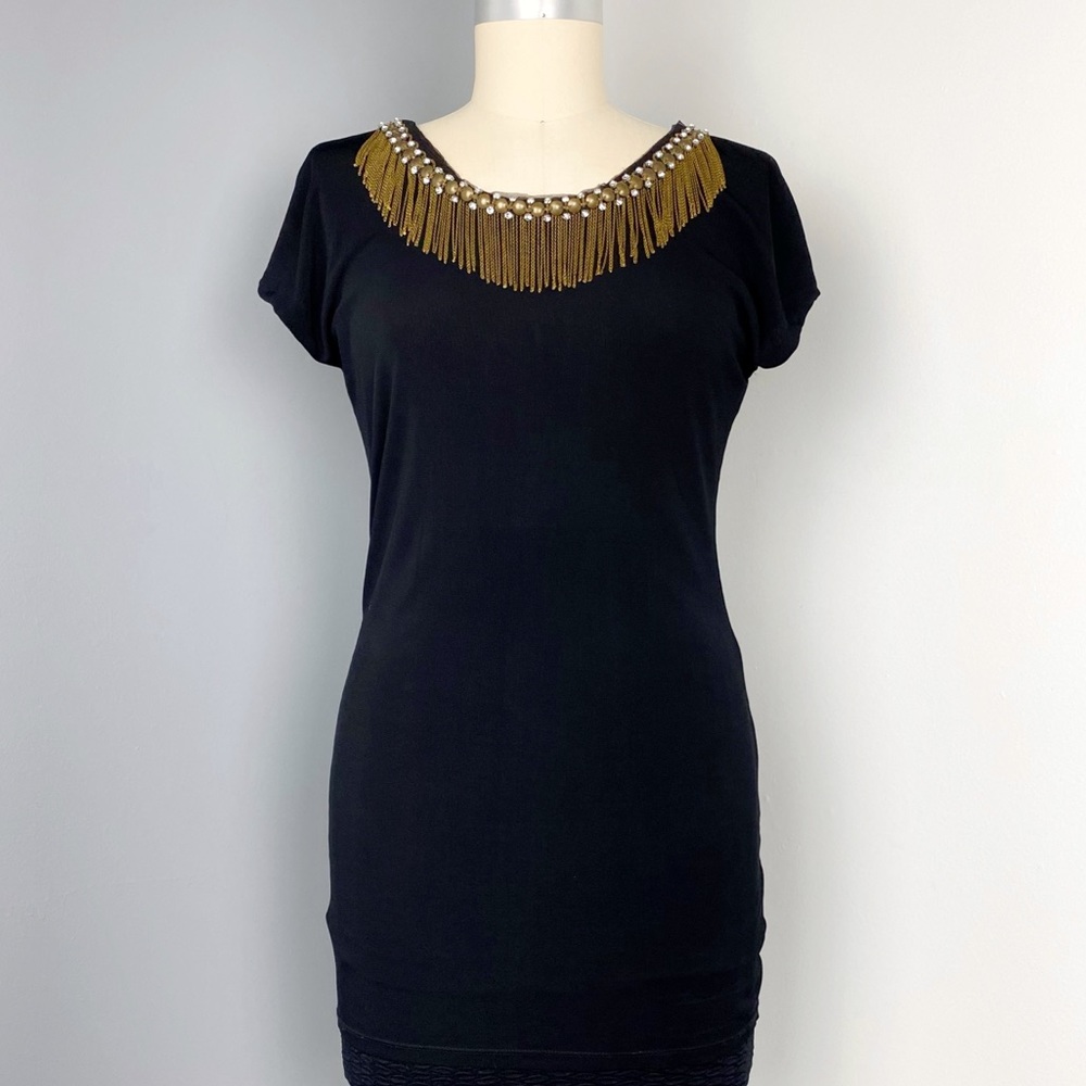 Alice + Olivia Open Back Fringe Chain Black Top